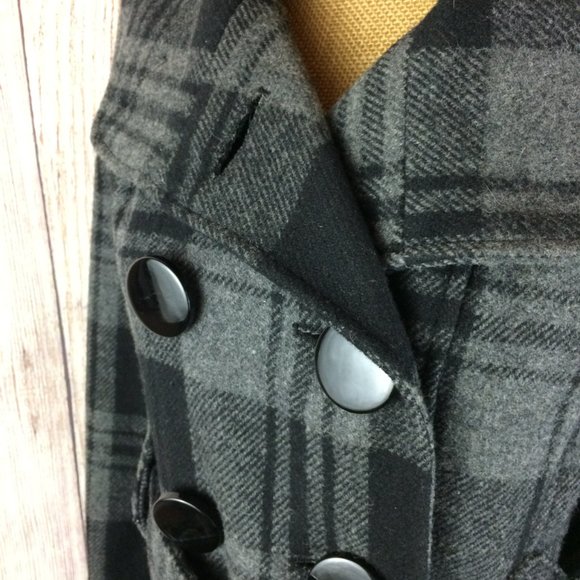 Vintage Wool Coat Black Grey Y2K - Picture 4 of 8